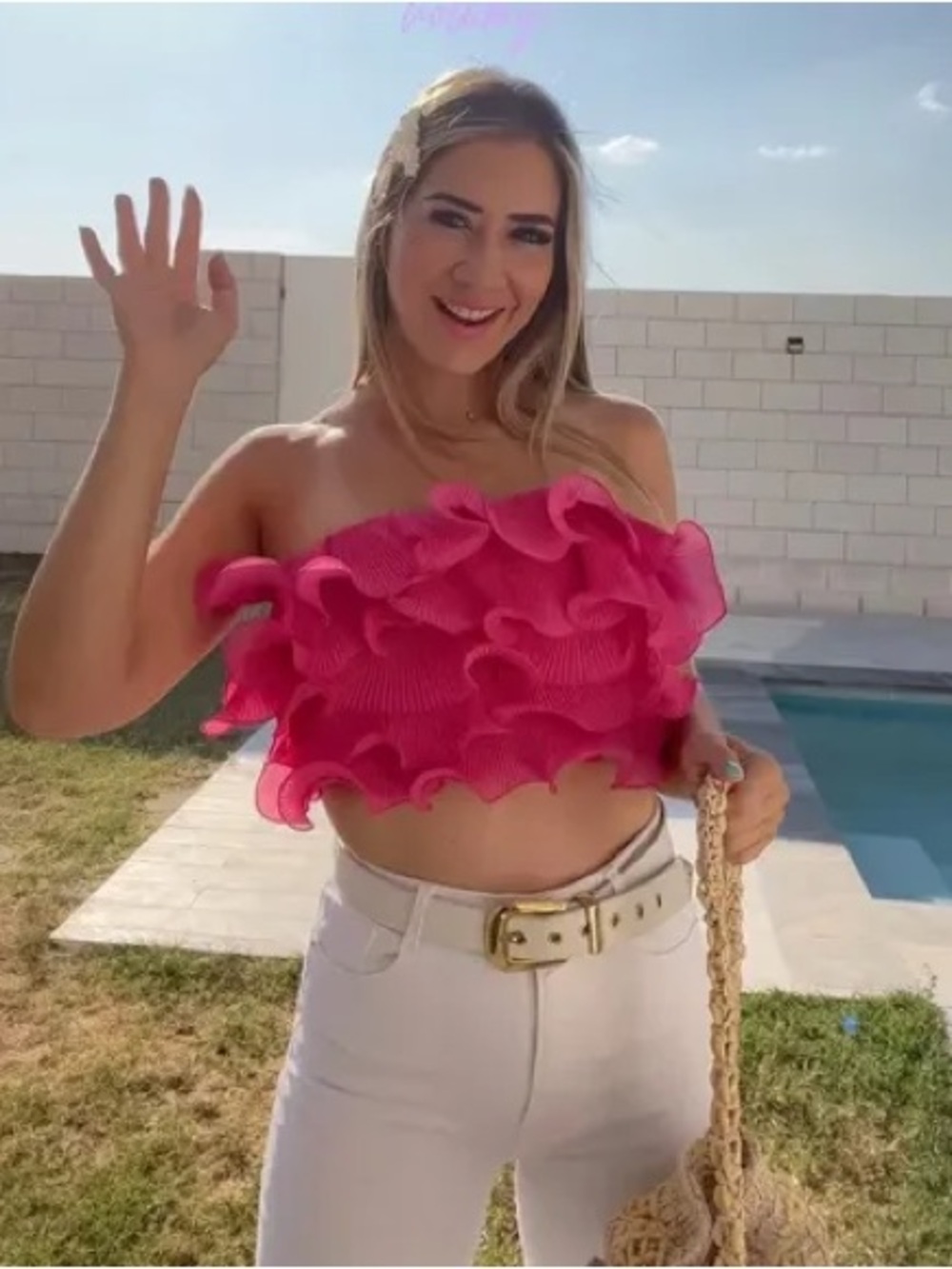 Zara Pink Pleated Ruffle Off Shoulder Crop Top Strapless S NWT - Picture 2 of 6